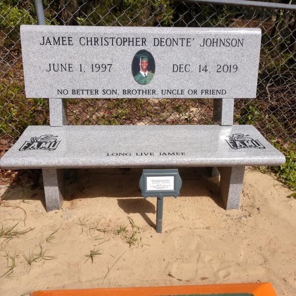 GREY GRANITE PARK BENCH WITH PORCELAIN PHOTO