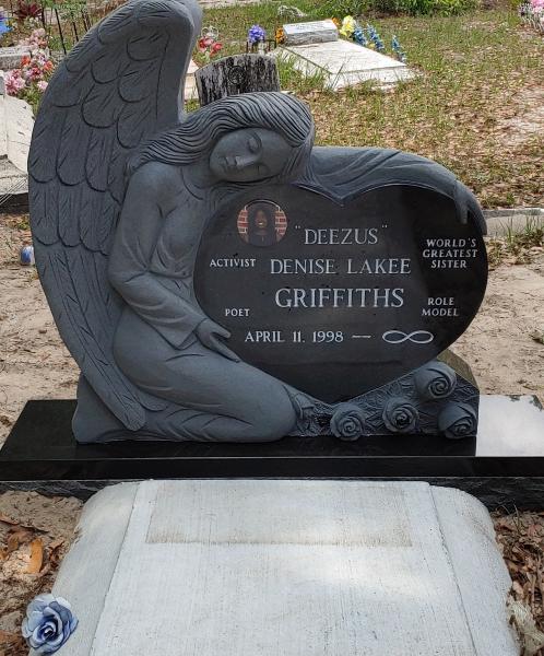 BLACK GRANITE HEART WITH GREY GRANITE ANGEL WHITE ENGRAVING WITH PORTRAIT 