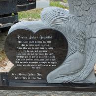 BLACK GRANITE HEART WHITE ENGRAVING GREY GRANITE ANGEL UPRIGHT 